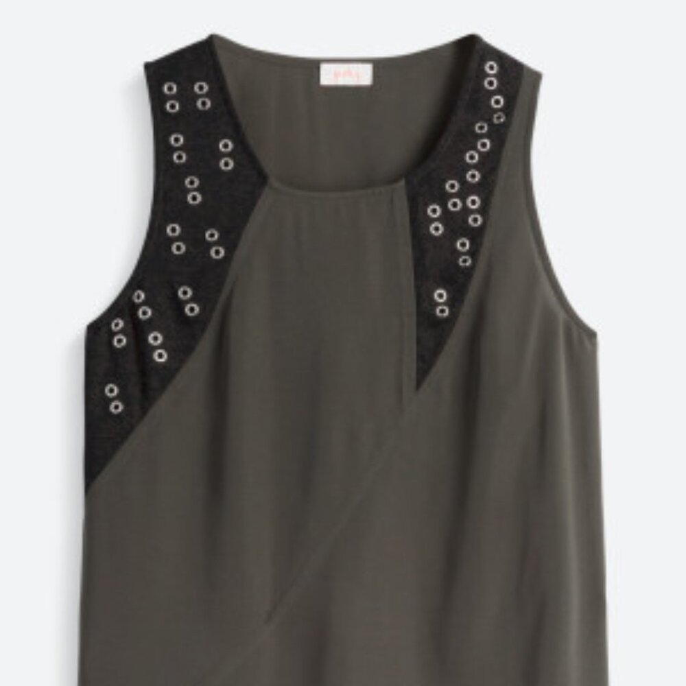 Pixley Olive Blouse with Grommet Detail